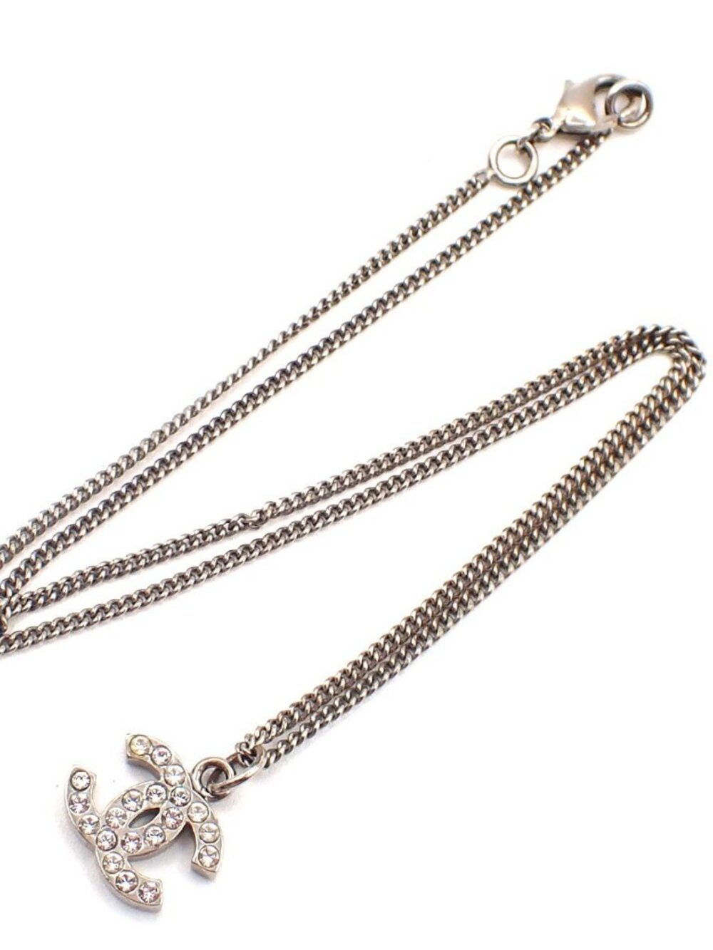 CHANEL CC Logo Rhinestone Chain Necklace Pendant B11V SHW Italy - Picture 9 of 9